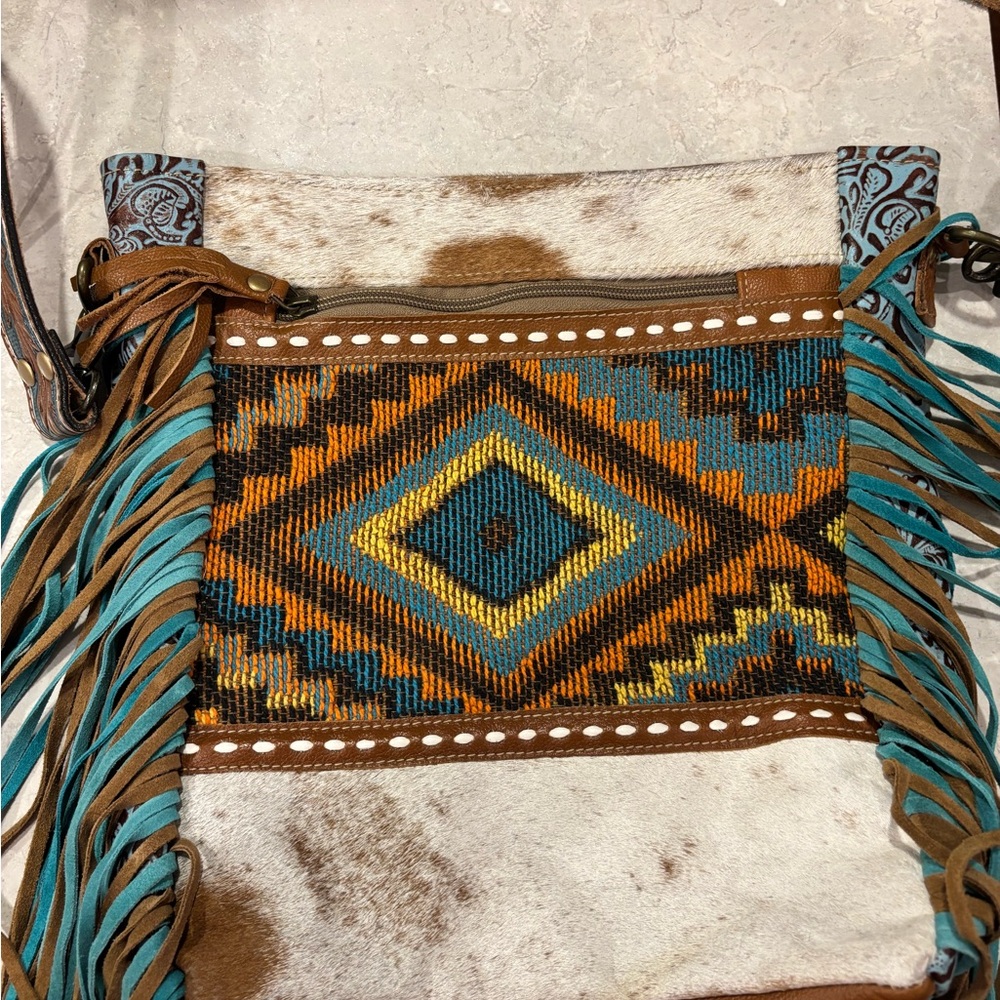 Myra Bag Teal and Brown Patterned Crossbody